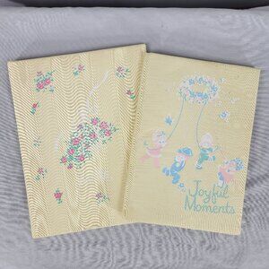 Vintage Satin Yellow Pink Floral Baby Book Set 1950s Just Me Joyful Moments